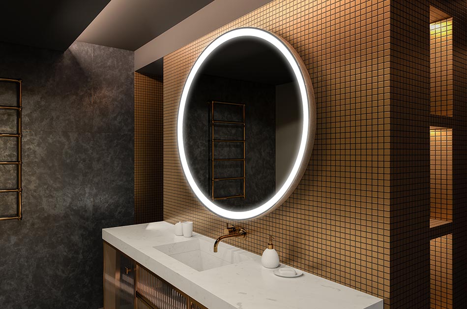 Modernus apvalus veidrodis su švelniu LED apšvietimu aukščiausios kokybės stiliumi | ARTFORMA