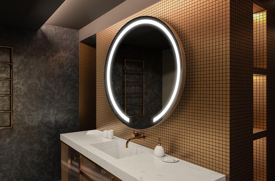 Modernus apvalus veidrodis su švelniu LED apšvietimu aukščiausios kokybės stiliumi | ARTFORMA
