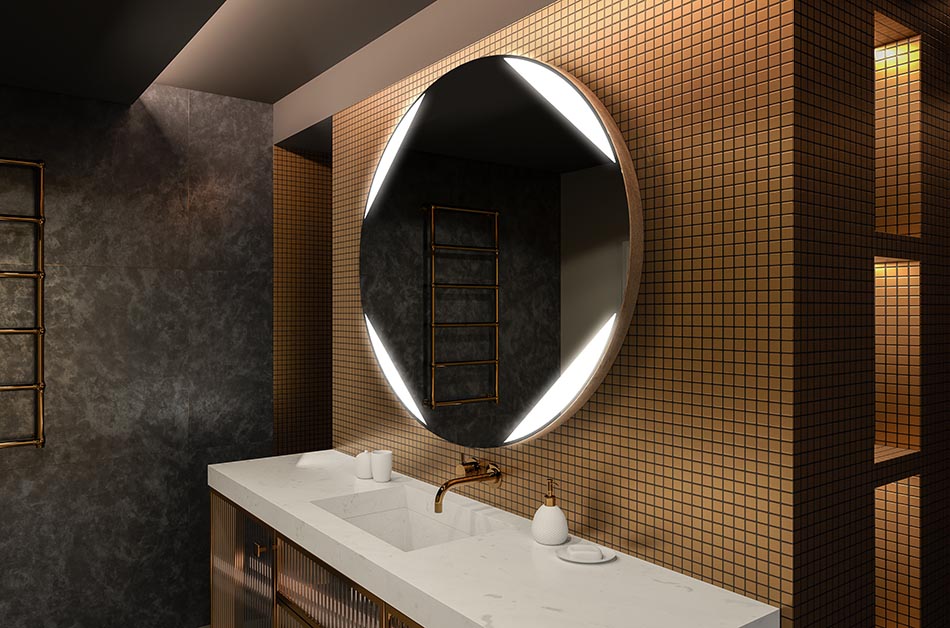 Modernus apvalus veidrodis su švelniu LED apšvietimu aukščiausios kokybės stiliumi | ARTFORMA