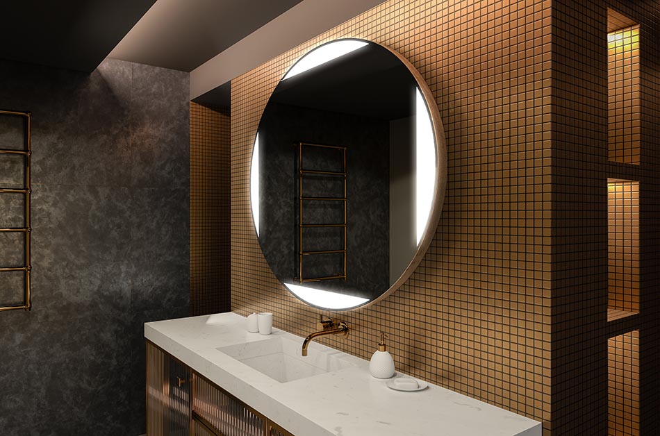 Modernus apvalus veidrodis su švelniu LED apšvietimu aukščiausios kokybės stiliumi | ARTFORMA