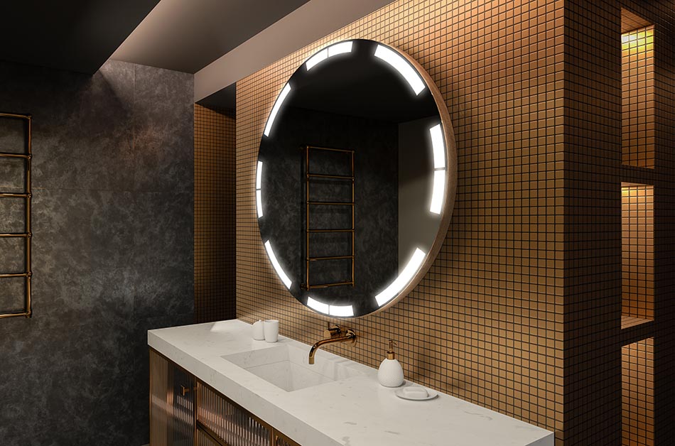 Modernus apvalus veidrodis su švelniu LED apšvietimu aukščiausios kokybės stiliumi | ARTFORMA