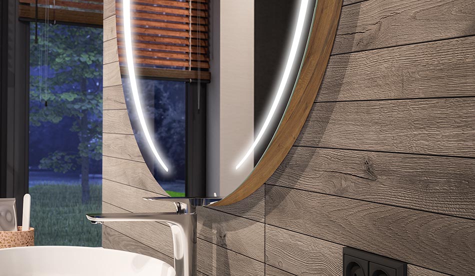 Apvalus LED veidrodis su aplinkos efektu ir elegantišku difuziniu apšvietimu | ARTFORMA