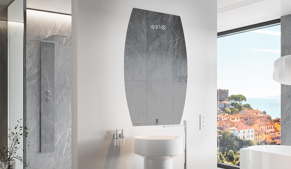 Netaisyklingos formos veidrodis su subtilia aplinkos apšvietimu elegantiškam interjerui | ARTFORMA