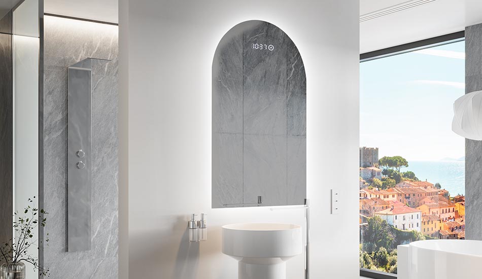 Netaisyklingos formos veidrodis su subtilia aplinkos apšvietimu elegantiškam interjerui | ARTFORMA