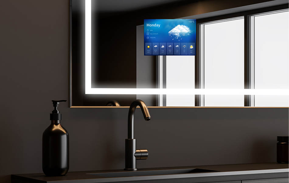 Vonios veidrodžiuose galite įsidiegti programėlę AccuWeather, kurioje pateikiama dabartinė orų prognozė. Tai geriausias informacijos šaltinis, kuriuo kasdien naudojasi 1,5 mlrd. žmonių. Jei ką tik įsitikinote, kad diena nebus palanki ilgiems pasivaikščiojimams, atsipalaiduokite karštoje vonioje su mėgstamu serialu. Šiltas vanduo, švelnus LED apšvietimas ir aukštos kokybės TV serialas garantuoja gerą dieną!