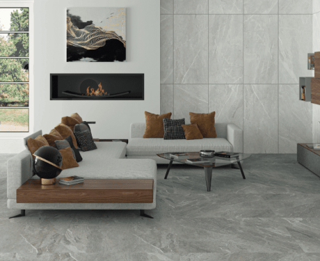 Glazūruotos grindų plytelės 60x120 cm, šviesiai pilkos spalvos, matinės, rektifikuotos, A4H125 „Materia Pearl“