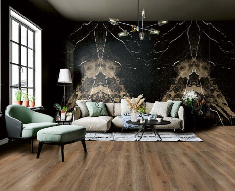 Didelio formato grindų keraminė plytelė 120x280 cm, „Bookmatch“, juoda, blizgi, su auksine gysla, rektifikuota, A4H203 „Pierre Black“