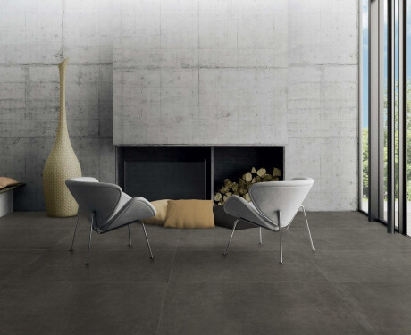 Glazūruotos grindų plytelės 60x120 cm, tamsiai pilkos spalvos betono imitacija, matinės, rektifikuotos, A4H327 „Massive Dimgray“