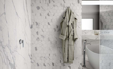 Glazūruotos grindų plytelės 120x280 cm, matinės, su pilka gysla, rektifikuotos A4H452 „Statuario Superiore“