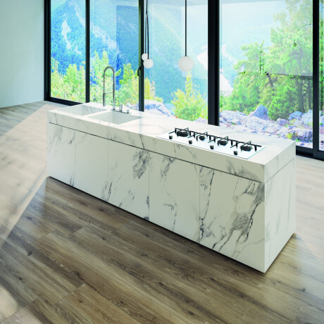 Didelio formato keraminė plytelė 120x270 cm su pilkomis gyslomis, matinė, rektifikuota A4H463 „Calacatta“ #12
