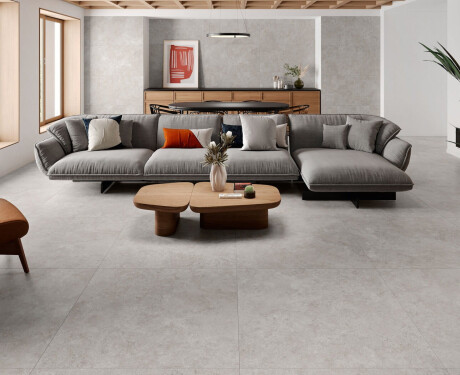 Grindų plytelės 100x100, skersai supjaustytas travertinas, matinis, pilkos spalvos A4H497 „Chrono Grey“