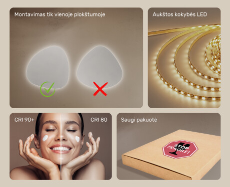 Dekoratyvinis veidrodis su led apšvietimu 54x54cm su šaltu LED apšvietimu 7000K, šiltu apšvietimu 3000K arba neutraliu apšvietimu 4500K #5