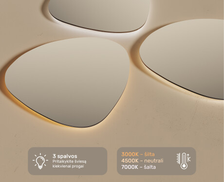 Dekoratyvinis veidrodis su led apšvietimu 74x74cm su šaltu LED apšvietimu 7000K, šiltu apšvietimu 3000K arba neutraliu apšvietimu 4500K #3
