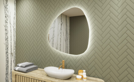 Dekoratyvinis veidrodis su led apšvietimu 74x74cm su šaltu LED apšvietimu 7000K, šiltu apšvietimu 3000K arba neutraliu apšvietimu 4500K