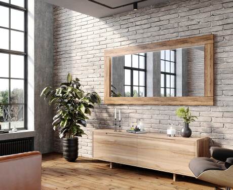 Sieninis stačiakampio medinis veidrodis su remu L224