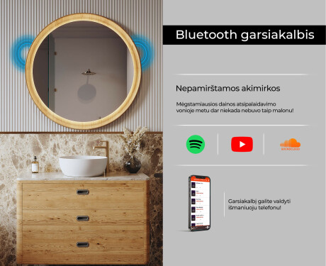 Veidrodis mediniame rėme su LED apšvietimu #7