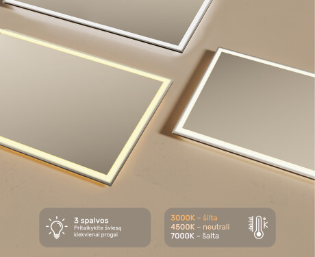 Apšviestas vonios veidrodis LED 120x70cm su šaltu LED apšvietimu 7000K, šiltu apšvietimu 3000K arba neutraliu apšvietimu 4500K #3