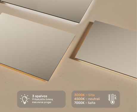 Apšviestas vonios veidrodis LED 120x70cm su šaltu LED apšvietimu 7000K, šiltu apšvietimu 3000K arba neutraliu apšvietimu 4500K #3