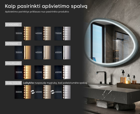 Asimetrinis LED veidrodis su lakuotu MDF rėmu L310 #5