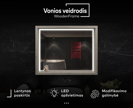 LED vonios veidrodis su WoodenFrame rėmu, Oslo ąžuolo spalvos #2