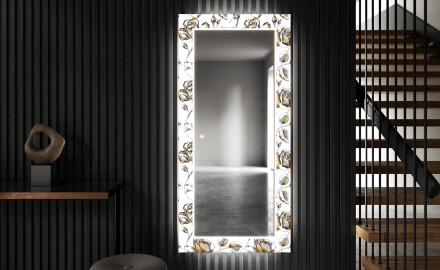 Dekoratyvinis veidrodis su LED apšvietimu prieškambariui - golden flowers