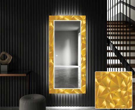 Dekoratyvinis veidrodis su LED apšvietimu prieškambariui - gold triangles