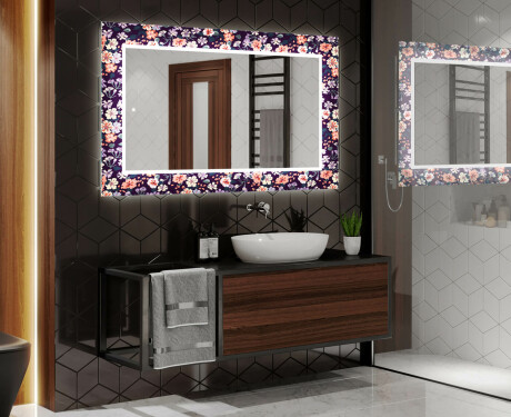 Apšviečiamas dekoratyvinis veidrodis voniai - elegant flowers #2