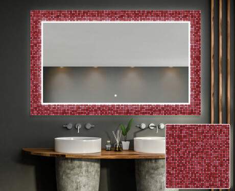 Apšviečiamas dekoratyvinis veidrodis voniai - red mosaic #1