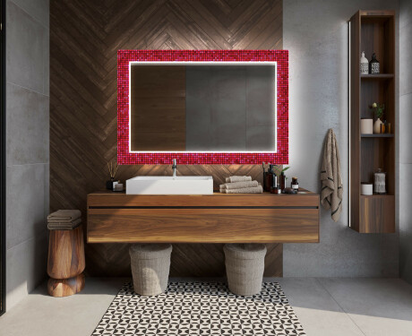 Apšviečiamas dekoratyvinis veidrodis voniai - red mosaic #12