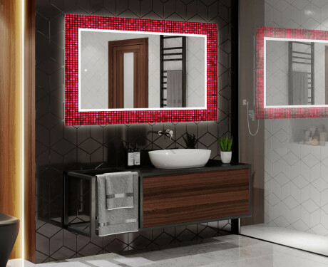 Apšviečiamas dekoratyvinis veidrodis voniai - red mosaic #2
