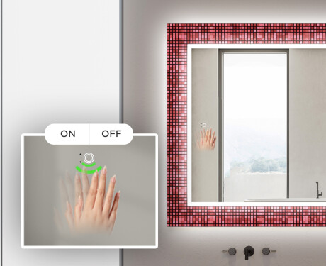 Apšviečiamas dekoratyvinis veidrodis voniai - red mosaic #5