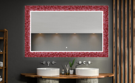Apšviečiamas dekoratyvinis veidrodis voniai - red mosaic
