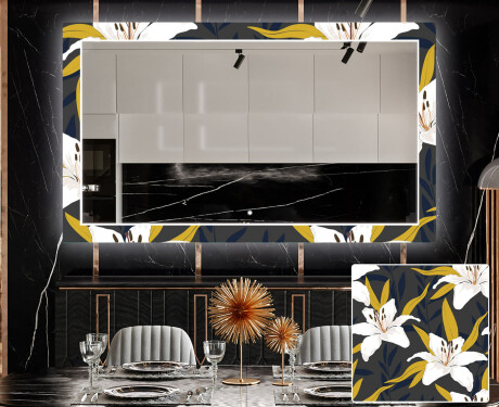 Dekoratyvinis veidrodis su LED apšvietimu valgomajam - bells flowers