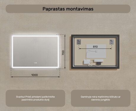 Apšviestas vonios veidrodis LED 100x70cm su Dual color, Jutiklinis jungiklis, Šildymo kilimėlis, Bluetooth garsiakalbis - L141 #8