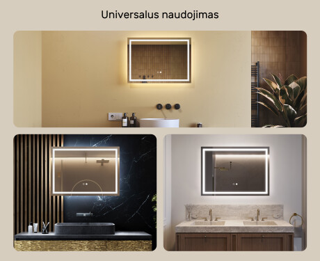 Apšviestas vonios veidrodis LED 70x50cm su Dual color, Jutiklinis jungiklis, Šildymo kilimėlis - L49 #2