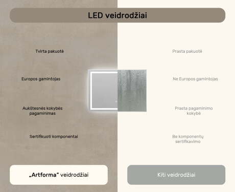 Apšviestas vonios veidrodis LED 70x50cm su Dual color, Jutiklinis jungiklis, Šildymo kilimėlis - L49 #7