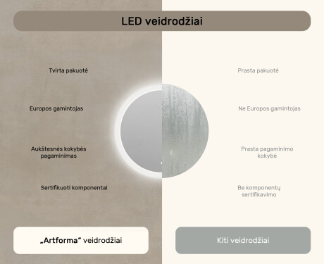 Apvalus LED apšviestas vonios veidrodis 60 cm su Dual color, Jutiklinis jungiklis #6