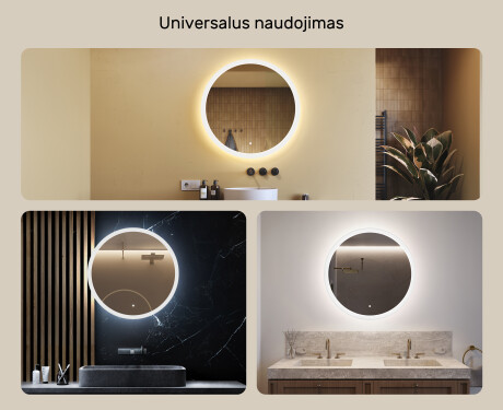 Apvalus vonios veidrodis su LED apšvietimu 80 cm su Dual color, Jutiklinis jungiklis #2