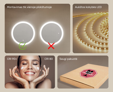 Apvalus vonios veidrodis su LED apšvietimu 80 cm su Dual color, Jutiklinis jungiklis #5