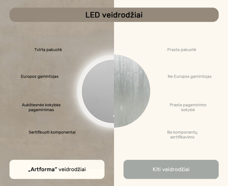 Apvalus vonios veidrodis su LED apšvietimu 80 cm su Dual color, Jutiklinis jungiklis #6
