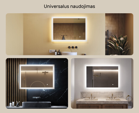Stačiakampis LED apšviestas vonios veidrodis 100x70 cm su Dual color, Jutiklinis jungiklis #2