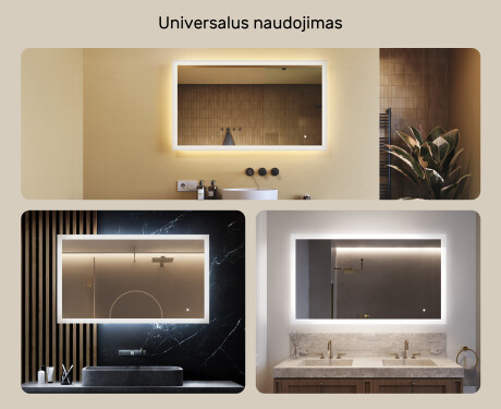 Stačiakampis vonios veidrodis su LED apšvietimu 120x70 cm su Dual color, Jutiklinis jungiklis #2