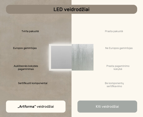 Stačiakampis vonios veidrodis su LED apšvietimu 120x70 cm su Dual color, Jutiklinis jungiklis #6