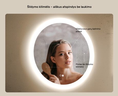 Apvalūs vonios veidrodžiai su LED apšvietimu 60 cm su Dual color, Jutiklinis jungiklis, Šildymo kilimėlis #5