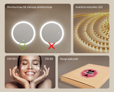 Apvalus vonios veidrodis su LED apšvietimu 80 cm su Dual color, Jutiklinis jungiklis, Šildymo kilimėlis #6