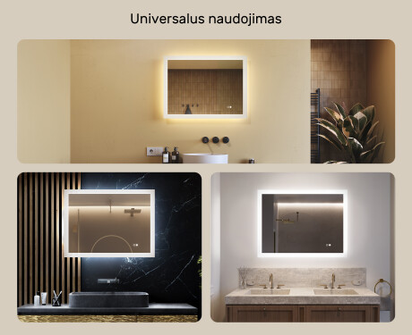 Stačiakampis LED vonios veidrodis 80x60 cm su Dual color, Jutiklinis jungiklis, Šildymo kilimėlis #2