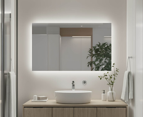 Stačiakampis vonios veidrodis su LED apšvietimu 80x60/60x80 cm, dviejų spalvų, jutiklinis jungiklis, šildymo kilimėlis