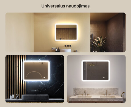 Apvalus vonios veidrodis su LED apšvietimu, 80×60 cm, dvikolorė, jutiklinis jungiklis, šildymo kilimėlis #2