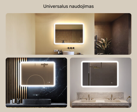 Apvalus vonios veidrodis su LED apšvietimu, 100×70 cm, dvikolorė, jutiklinis jungiklis, šildymo kilimėlis #2