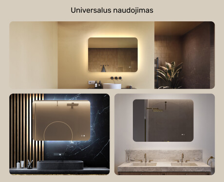 Apvalus vonios veidrodis su LED apšvietimu, 100×70 cm, dvikolorė, jutiklinis jungiklis, šildymo kilimėlis #2